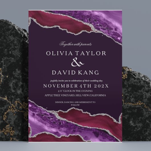 Klassieke Moderne Bordeaux & Paarse Zilveren Bruil Kaart