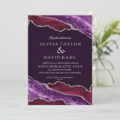 Klassieke Moderne Bordeaux & Paarse Zilveren Bruil Kaart (Staand voorkant)