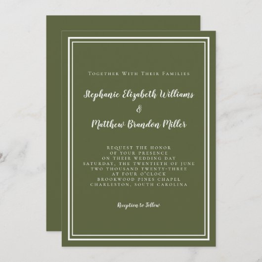 Klassieke moderne, eenvoudige Olive Green Elegant Kaart (Voorkant / Achterkant)