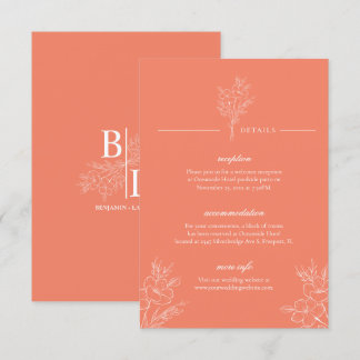 Klassieke Moderne Elegante Bloemen Koraal Trouwdet Informatiekaartje