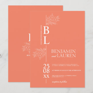 Klassieke Moderne Elegante Bloemen Koraal Wedding Kaart