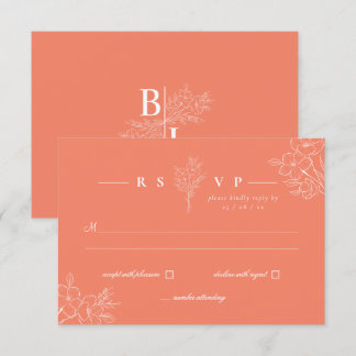 Klassieke Moderne Elegante Bloemen Koraal Wedding RSVP Kaartje