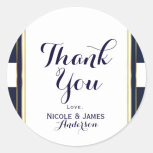 Klassieke moderne elegante Blue & Gold Wedding Fav Ronde Sticker
