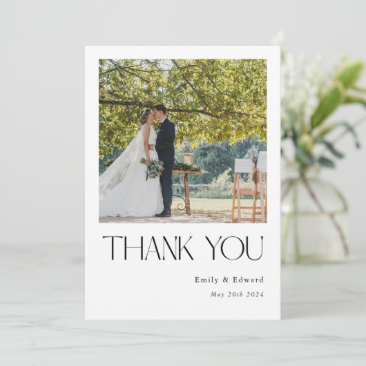 Klassieke moderne foto bruiloft bedankkaart (Staand voorkant)