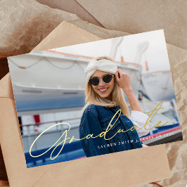 Klassieke moderne gouden kalligrafie afstudeerfees folie uitnodiging