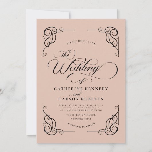 Klassieke Moderne Kalligrafie Beige & Zwart Script Kaart (Voorkant)