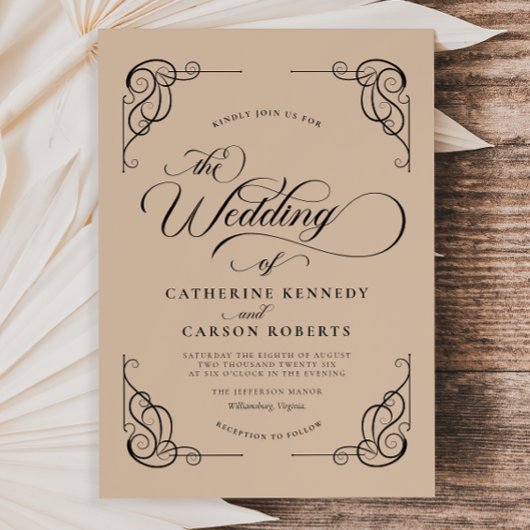 Klassieke Moderne Kalligrafie Beige & Zwart Script Kaart