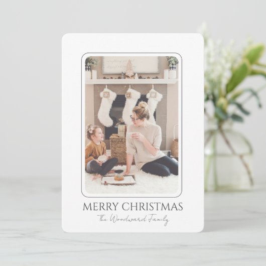 Klassieke moderne kerstfoto feestdagenkaart (Staand voorkant)