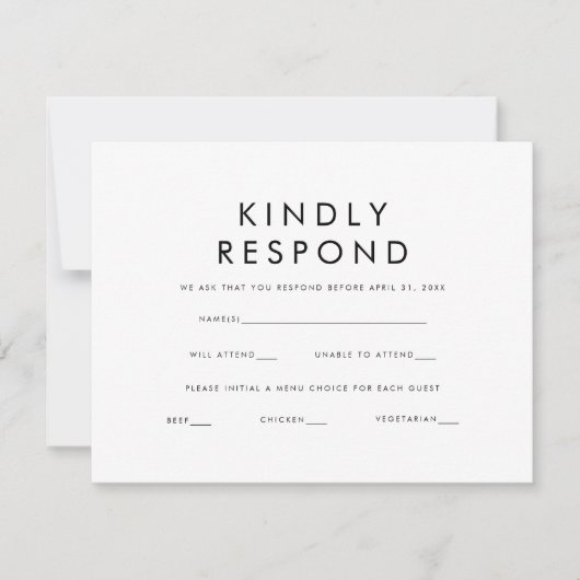 Klassieke Moderne Klassieke Minimale Huwelijk RSVP Kaartje (Voorkant)
