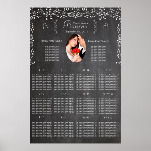 Klassieke Moderne Krijtbord Foto Zitplaatskaart Poster (Voorkant)