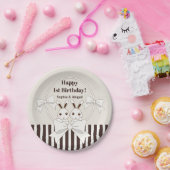 Klassieke Moderne Leuke Twin Bunny Meisje Verjaard Papieren Bordje (Feest)