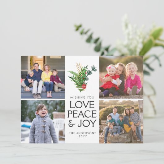 Klassieke Moderne Liefde Vrede Vrede Kerstmis 5 Fo Feestdagenkaart (Staand voorkant)