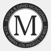 Klassieke moderne look | Zwart-wit retouradres Ronde Sticker (Voorkant)