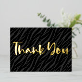 Klassieke Moderne Luxe Zebraprint Zwarte Dankjewel Folie Feestdagenkaart (Staand Voorkant)