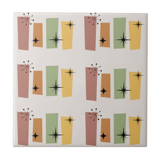 Klassieke moderne mideeuw 50s l Starburst Retro Tegeltje (Voorkant)