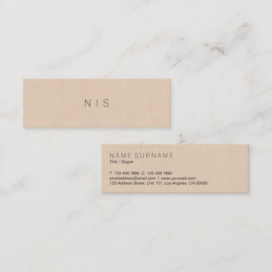 Klassieke, moderne, minimale bruine Linen achtergr Mini Visitekaartje (Voorkant / Achterkant)
