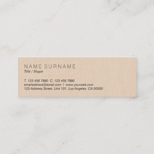 Klassieke, moderne, minimale bruine Linen achtergr Mini Visitekaartje (Achterkant)