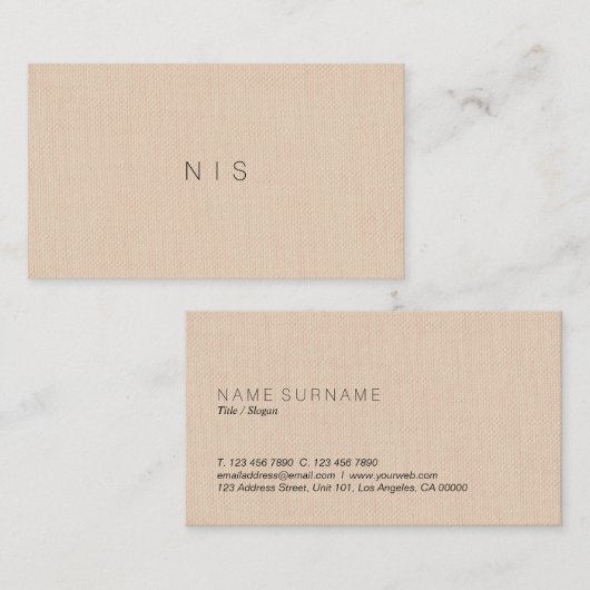 Klassieke, moderne, minimale bruine Linen achtergr Visitekaartje (Voorkant / Achterkant)
