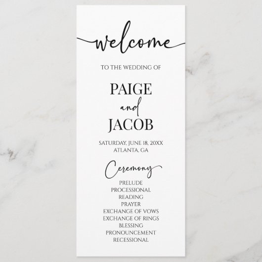 Klassieke moderne minimalistische eenvoudige bruil programmakaart (Voorkant)