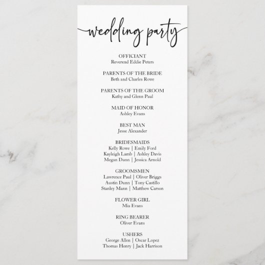 Klassieke moderne minimalistische eenvoudige bruil programmakaart (Achterkant)