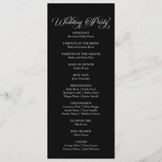 Klassieke moderne minimalistische elegante bruilof programmakaart (Achterkant)