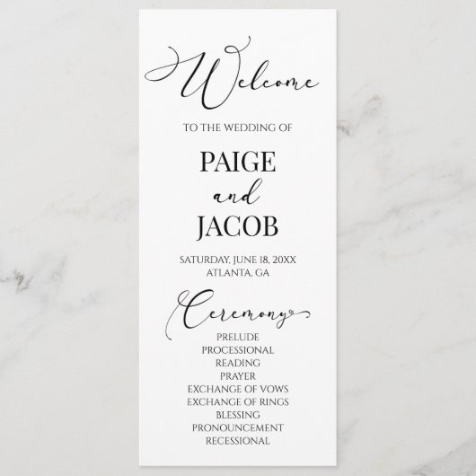 Klassieke moderne minimalistische elegante bruilof programmakaart (Voorkant)