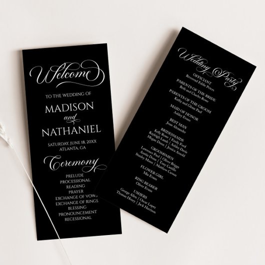 Klassieke moderne minimalistische elegante bruilof programmakaart