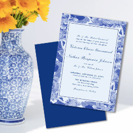 Klassieke moderne retroBlue Chinoiserie bruiloft Kaart