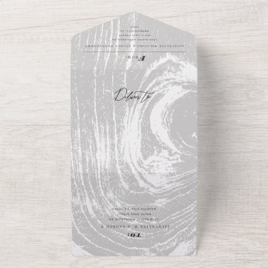 Klassieke Moderne Rustieke Woodgrain Winter Bruilo All In One Uitnodiging (Buitenkant)