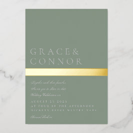 Klassieke Moderne Sage Groene Gouden Streep Bruilo Folie Uitnodiging