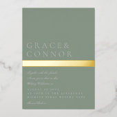 Klassieke Moderne Sage Groene Gouden Streep Bruilo Folie Uitnodiging (Voorkant)