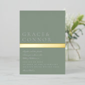 Klassieke Moderne Sage Groene Gouden Streep Bruilo Folie Uitnodiging (Staand Voorkant)
