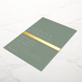 Klassieke Moderne Sage Groene Gouden Streep Bruilo Folie Uitnodiging (Gedraaid)