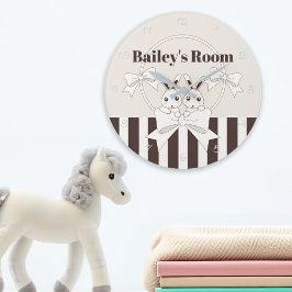 Klassieke moderne streep cute tweeling konijn kind grote klok