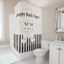 Klassieke moderne Stripe Cute Cartoon Twin Bunny Douchegordijn