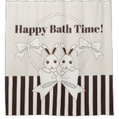 Klassieke moderne Stripe Cute Cartoon Twin Bunny Douchegordijn (Voorkant)