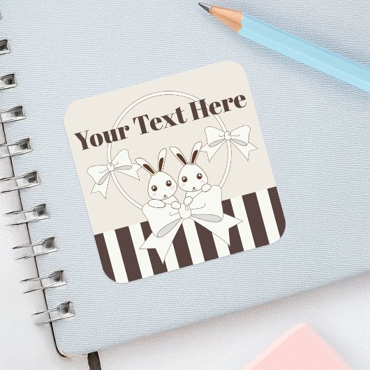 Klassieke moderne Stripe Cute Cartoon Twin Bunny Vierkante Sticker