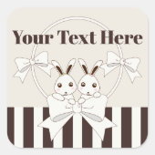 Klassieke moderne Stripe Cute Cartoon Twin Bunny Vierkante Sticker (Voorkant)
