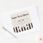 Klassieke moderne Stripe Cute Cartoon Twin Bunny Vierkante Sticker (Envelop)