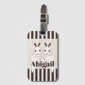 Klassieke moderne Stripe Cute Twin Bunny Kinder Bagagelabel (Voorkant (verticaal))