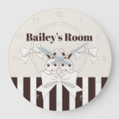 Klassieke moderne Stripe Cute Twin Bunny Kinder Grote Klok (Voorkant)