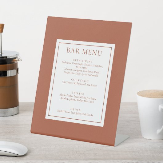 Klassieke moderne terracotta bar menu reclamebord met voetstuk (Insitu)