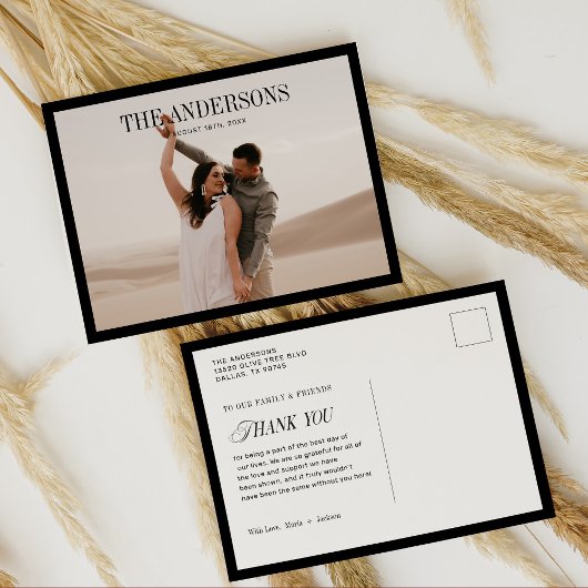 Klassieke moderne trouwfoto dank je wel briefkaart