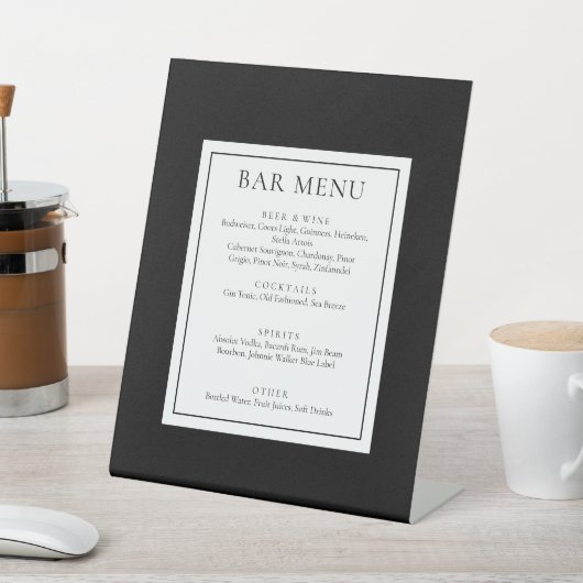 Klassieke moderne zwart-wit barmenu reclamebord met voetstuk (Insitu)