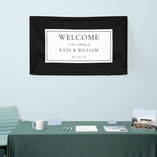 Klassieke moderne zwart-wit bruiloft welkom spandoek (Beurs)