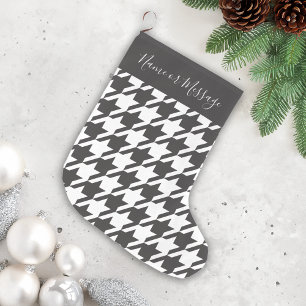 Klassieke moderne zwart-wit houndstooth grote kerstsok