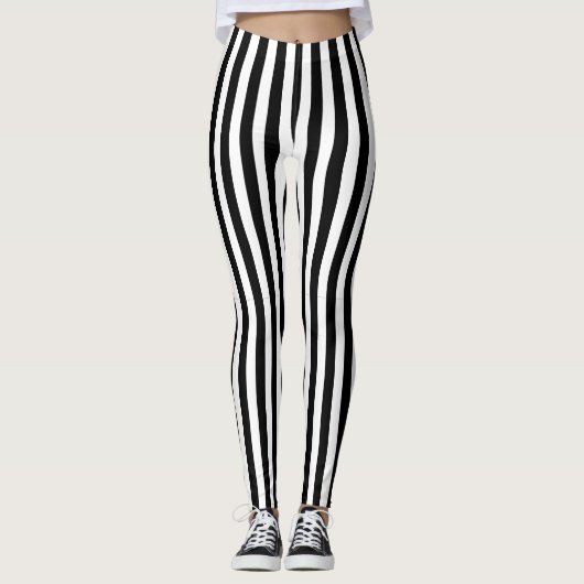 Klassieke Moderne Zwart-Wit Verticale Strepen Leggings (Voorkant)