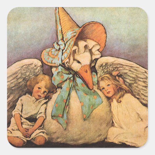 Klassieke Moeder de Gans Kinderen Jessie Willcox S Vierkante Sticker (Voorkant)