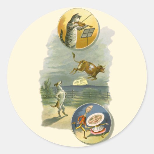 Klassieke Moeder de Gans-kinderrijm Hey Diddle Ronde Sticker (Voorkant)