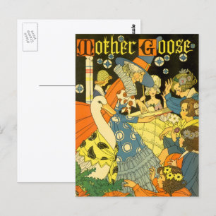 Klassieke Moeder de Gans leest boeken voor aan kin Briefkaart
